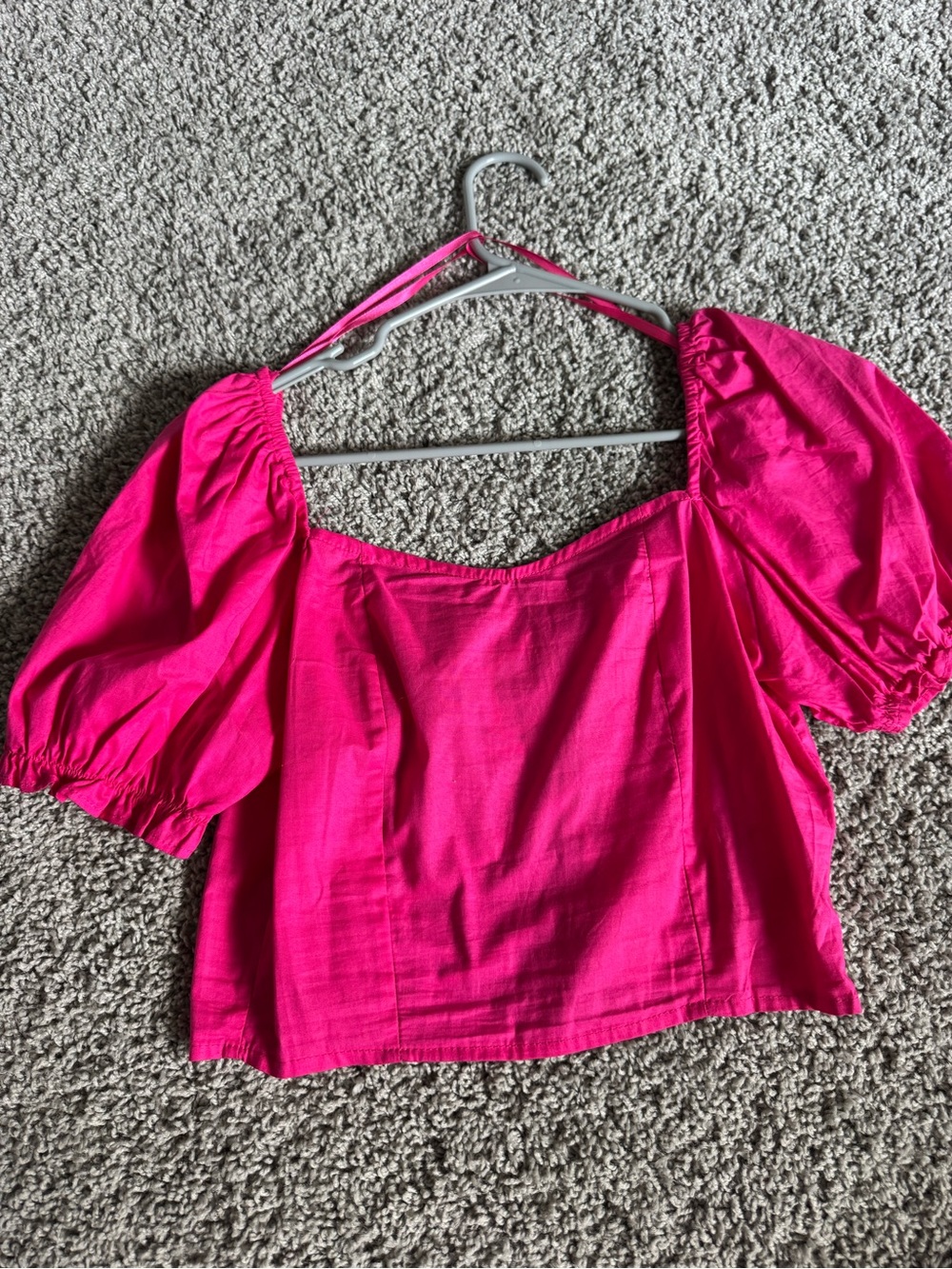 Love Notes Hot Pink Puff Sleeve Crop Top